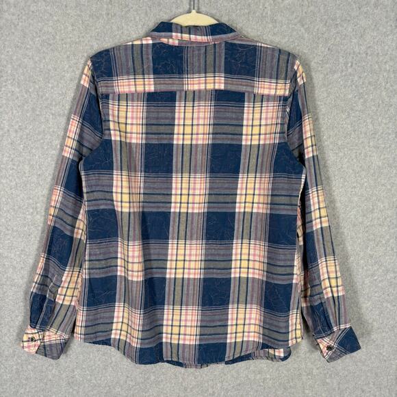 Natural Reflections Flannel Shirt Small Navy Pink Worn Faded GORP Hiking Camping - Picture 9 of 10